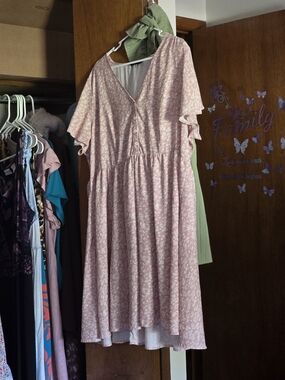 SHEIN Dusty Pink Floral Midi Dress